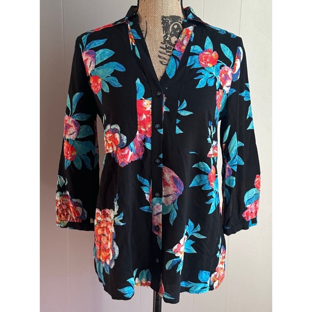 Maeve By Anthropologie Floral Hawaiian Island Buttondown Blouse/Shirt, Sz 4 - Picture 2 of 10
